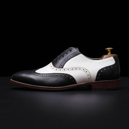 Vibo Valentia Black & White Leather Wingtip Spectator Shoes