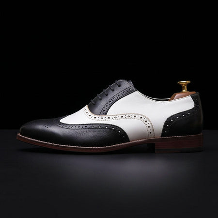 Vibo Valentia Black & White Leather Wingtip Spectator Shoes