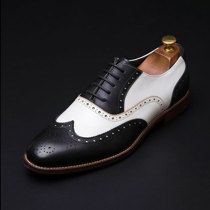 Vibo Valentia Black & White Leather Wingtip Spectator Shoes