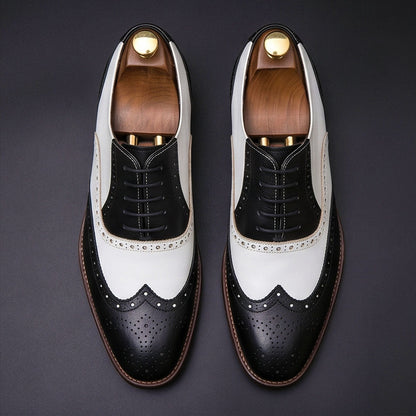 Vibo Valentia Black & White Leather Wingtip Spectator Shoes