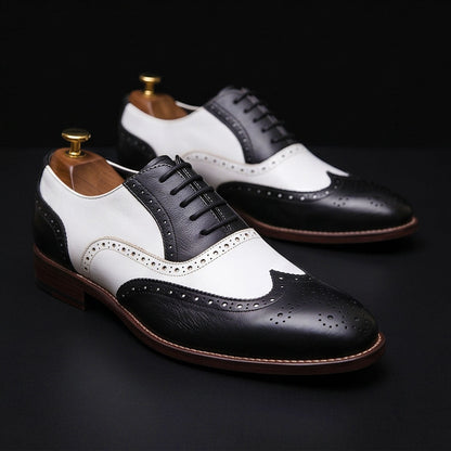 Vibo Valentia Black & White Leather Wingtip Spectator Shoes