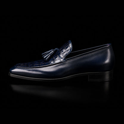 Cortina Blue Alligator Texture Leather Tassel Loafers