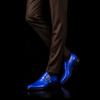 Brindisi Blue Leather Monk Buckle Shoes
