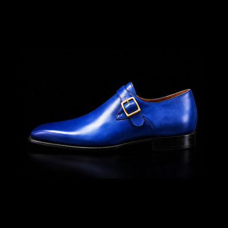 Brindisi Blue Leather Monk Buckle Shoes