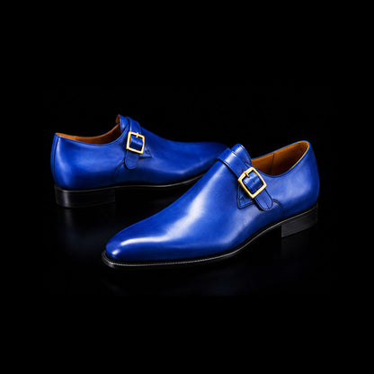 Brindisi Blue Leather Monk Buckle Shoes