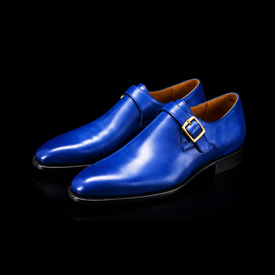 Brindisi Blue Leather Monk Buckle Shoes