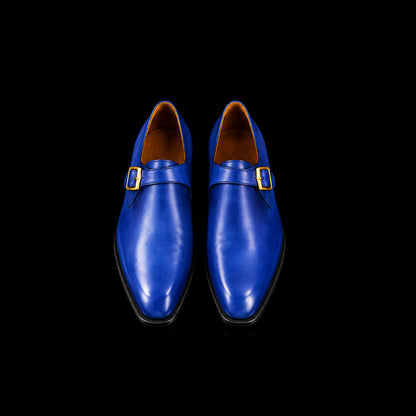 Brindisi Blue Leather Monk Buckle Shoes