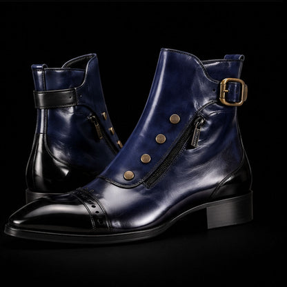 Cerignola Blue Patina Leather Ankle High Military Boots