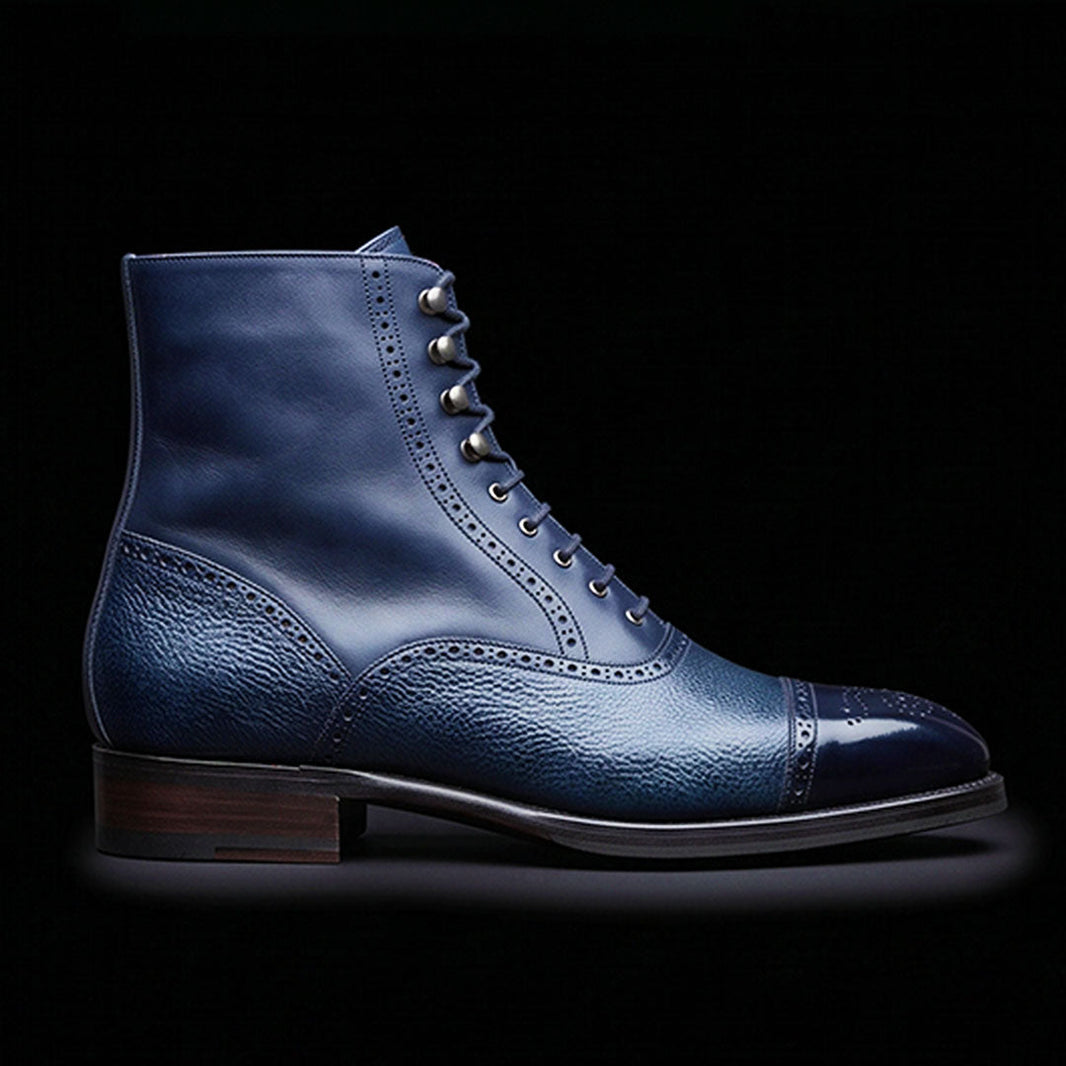 Padova Blue Pebbled Leather Ankle High Boots