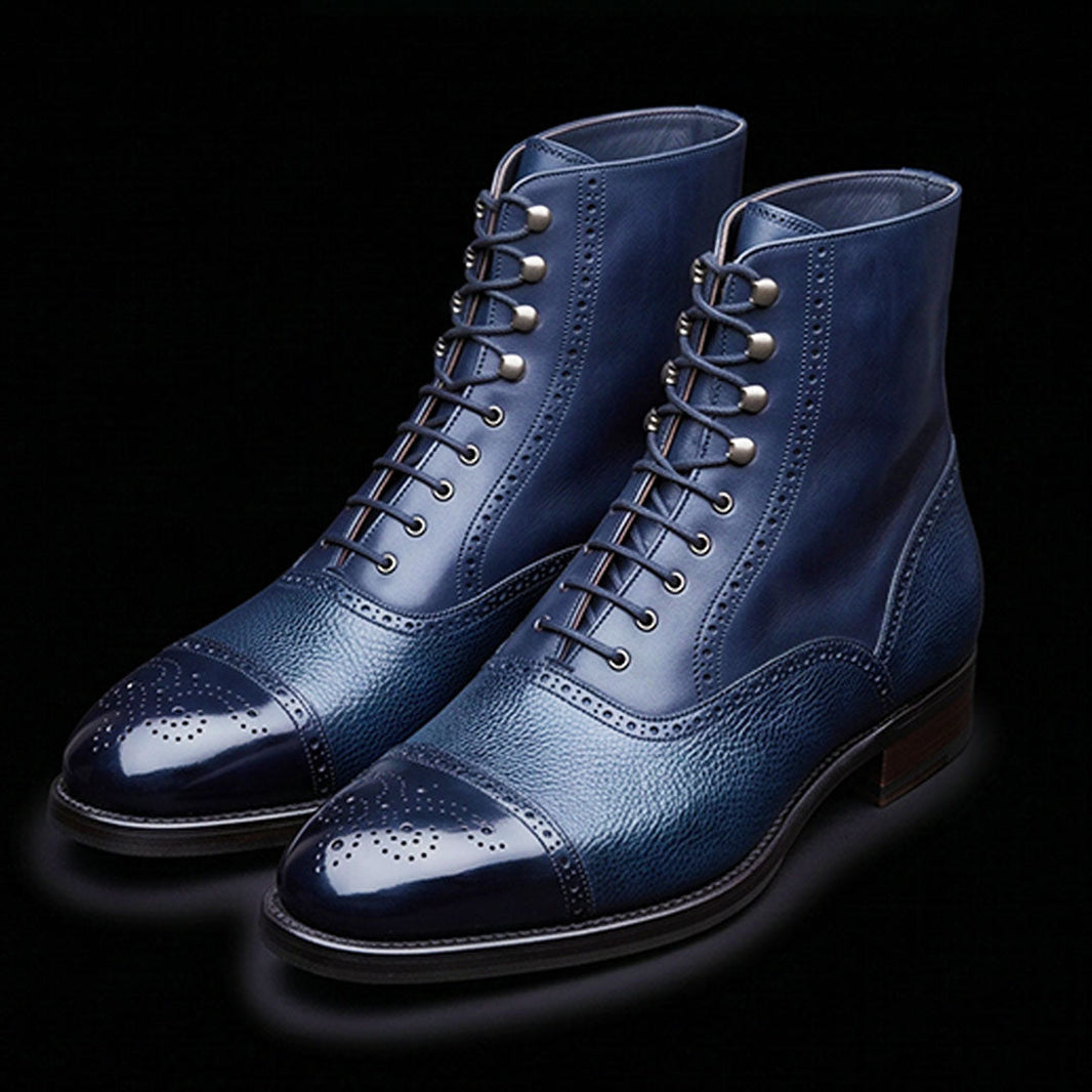 Padova Blue Pebbled Leather Ankle High Boots