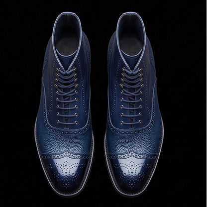 Padova Blue Pebbled Leather Ankle High Boots