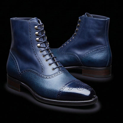 Padova Blue Pebbled Leather Ankle High Boots