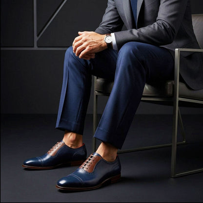Bormio Brown & Blue Leather Luxury Oxford Shoes