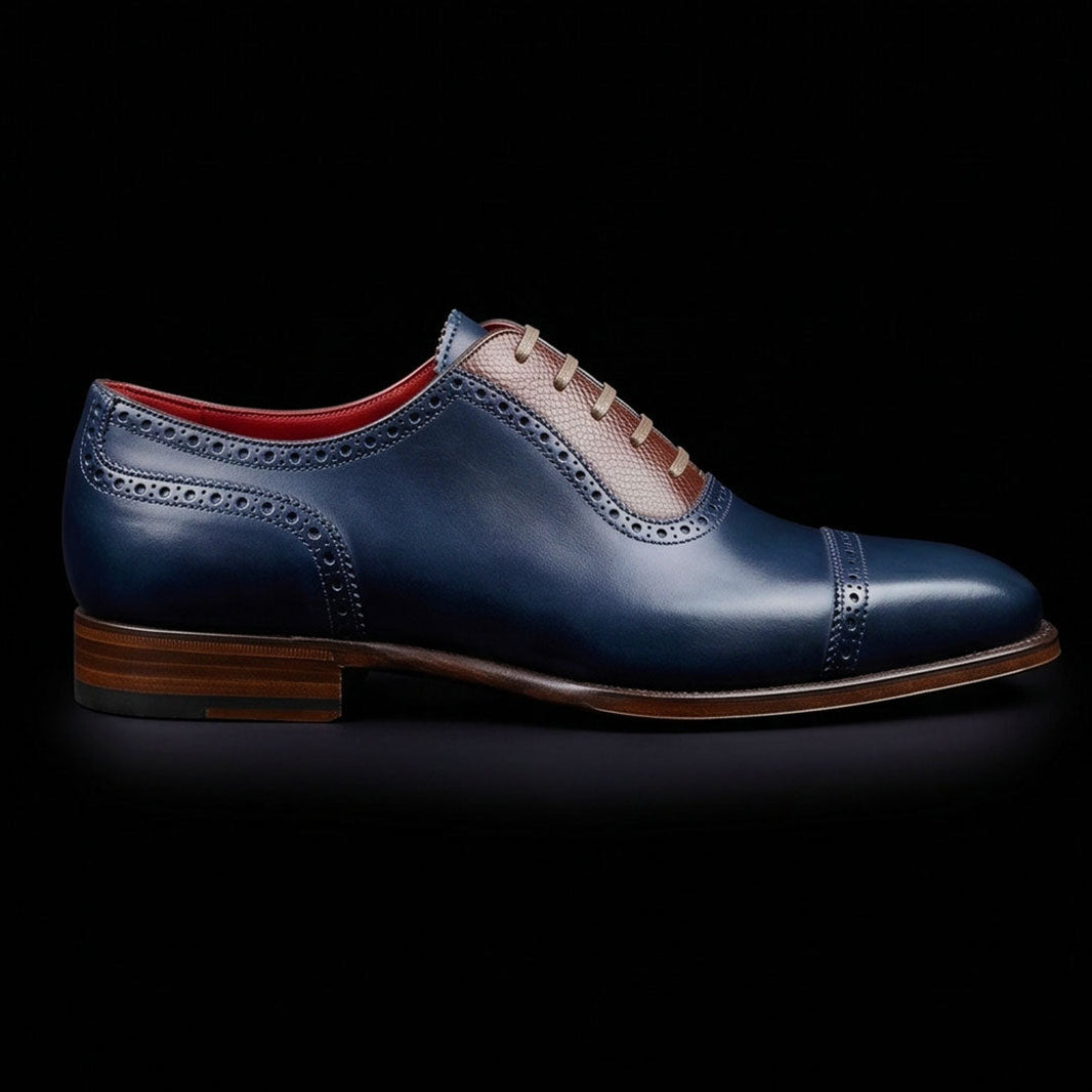 Bormio Brown & Blue Leather Luxury Oxford Shoes