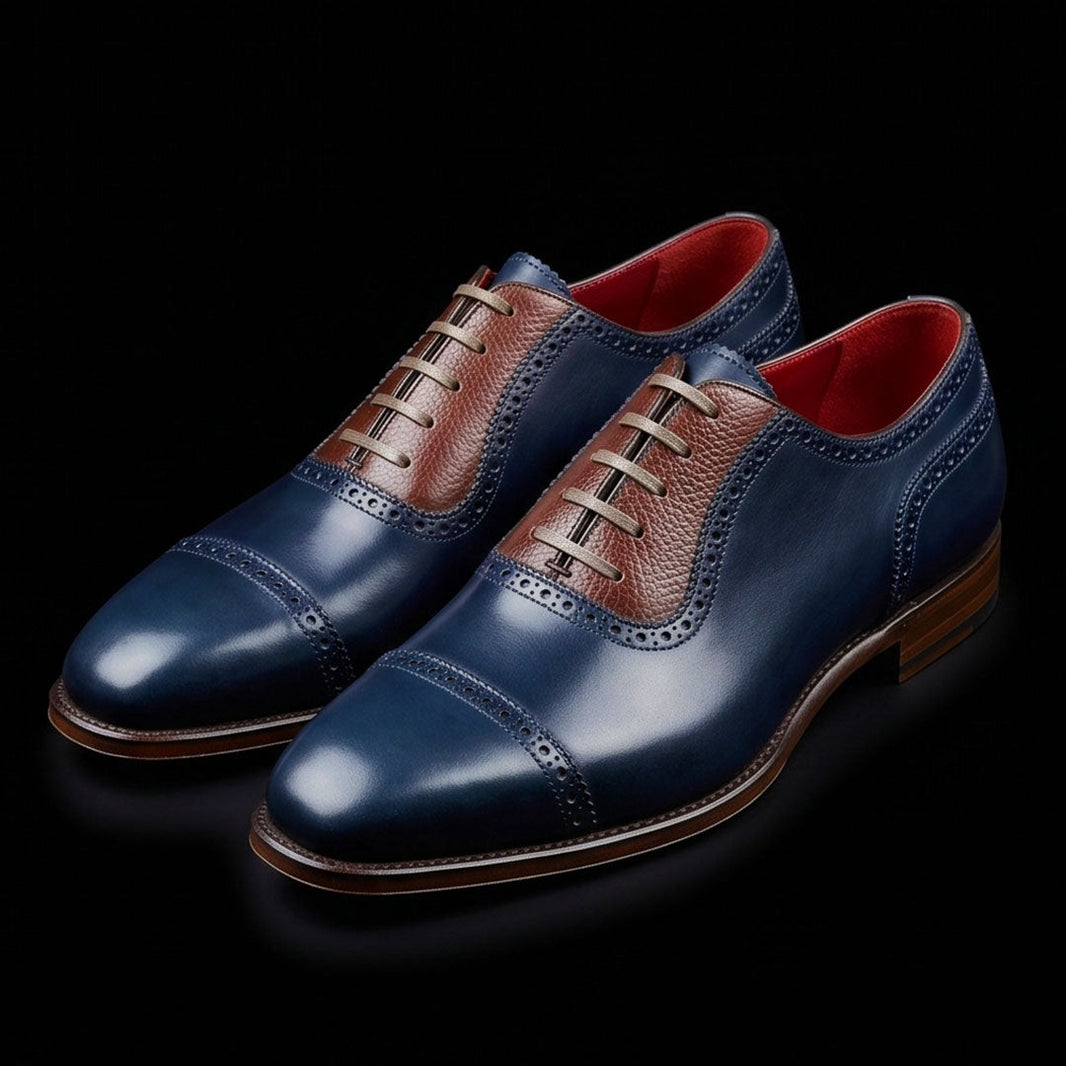 Bormio Brown & Blue Leather Luxury Oxford Shoes