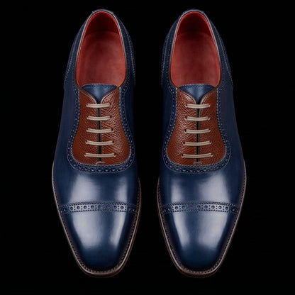 Bormio Brown & Blue Leather Luxury Oxford Shoes