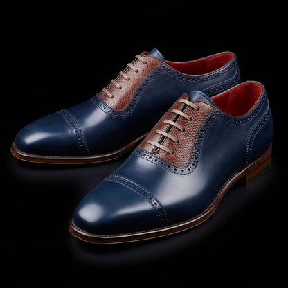 Bormio Brown & Blue Leather Luxury Oxford Shoes