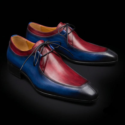 Pisa Blue & Burgundy Hand Painted Leather Shoes