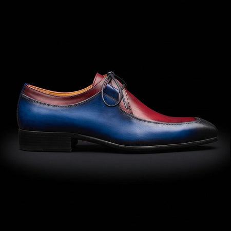 Pisa Blue & Burgundy Hand Painted Leather Shoes