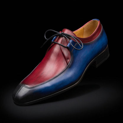 Pisa Blue & Burgundy Hand Painted Leather Shoes