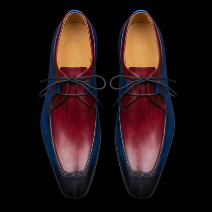 Pisa Blue & Burgundy Hand Painted Leather Shoes