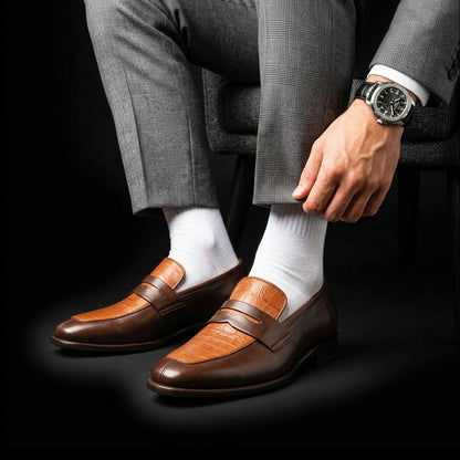 Gorizia Brown Alligator Leather Penny Loafers