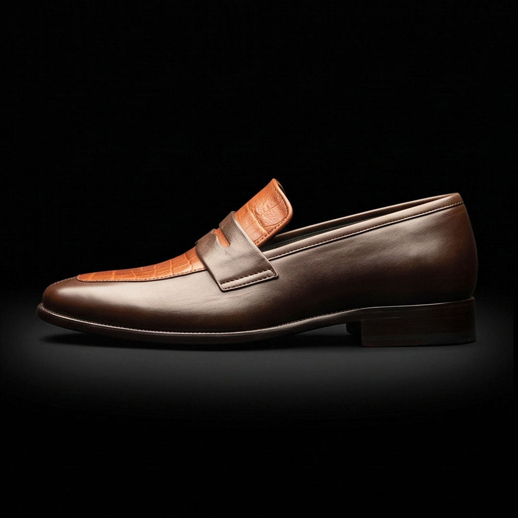 Gorizia Brown Alligator Leather Penny Loafers