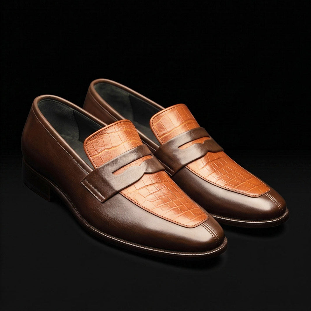 Gorizia Brown Alligator Leather Penny Loafers