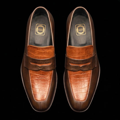 Gorizia Brown Alligator Leather Penny Loafers