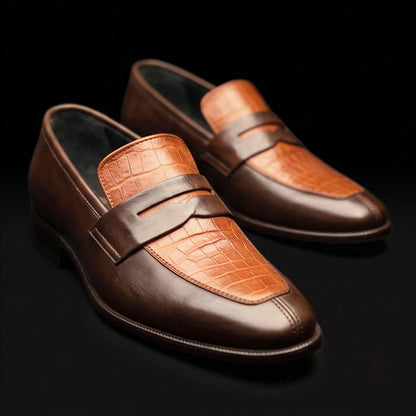 Gorizia Brown Alligator Leather Penny Loafers