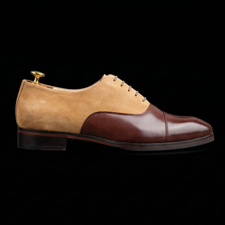 Lecco Brown-Beige Suede Leather Cap Toe Dress Shoes