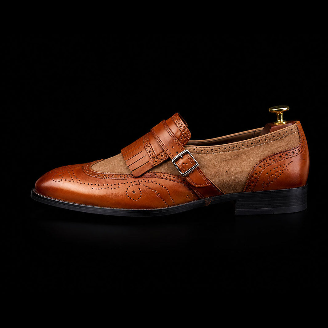 Pesaro Brown Brogue Wingtip Monk Shoes