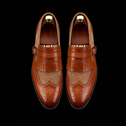 Pesaro Brown Brogue Wingtip Monk Shoes