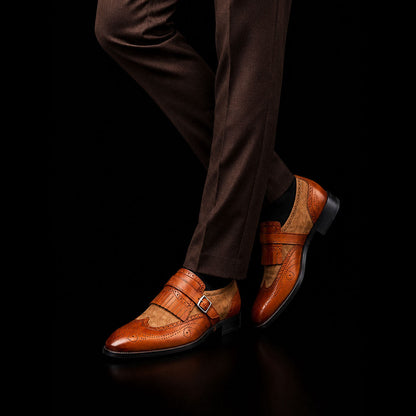 Pesaro Brown Brogue Wingtip Monk Shoes