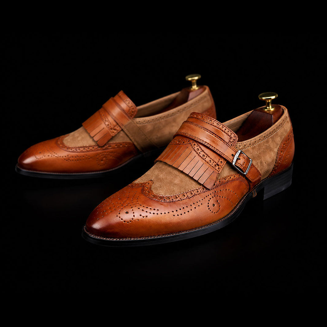 Pesaro Brown Brogue Wingtip Monk Shoes