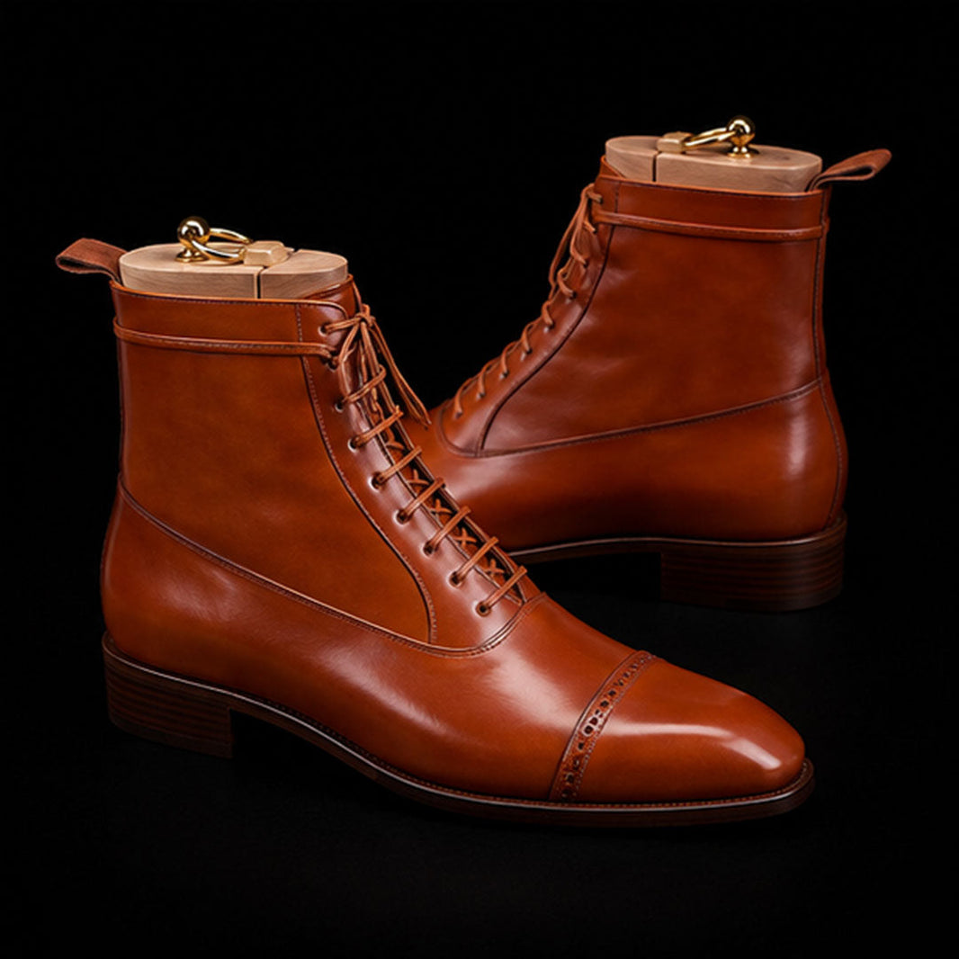 Cosenza Brown Leather Cap Toe Ankle High Dress Boots