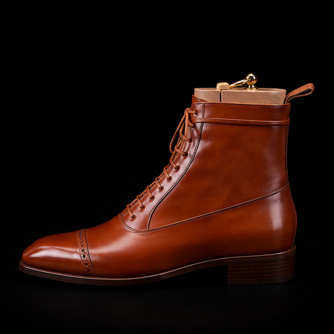 Cosenza Brown Leather Cap Toe Ankle High Dress Boots