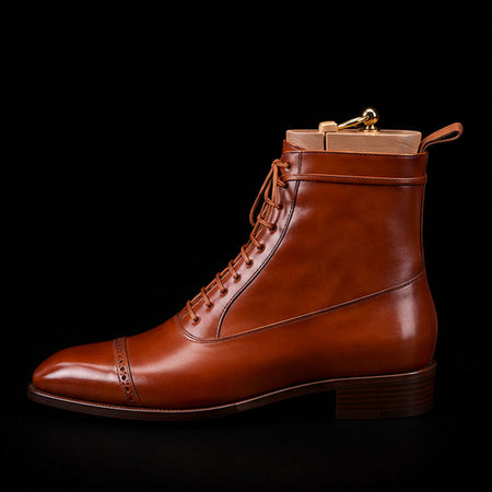 Cosenza Brown Leather Cap Toe Ankle High Dress Boots