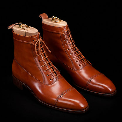 Cosenza Brown Leather Cap Toe Ankle High Dress Boots