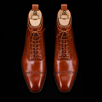Cosenza Brown Leather Cap Toe Ankle High Dress Boots