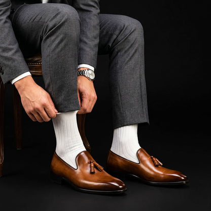 Pontedera Brown Leather Chaplin Tassel Loafers