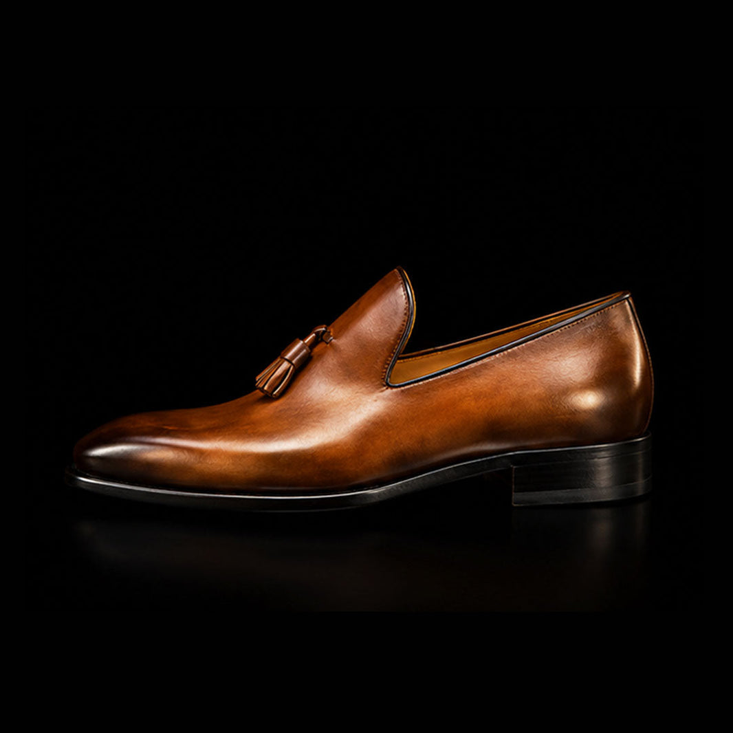 Pontedera Brown Leather Chaplin Tassel Loafers