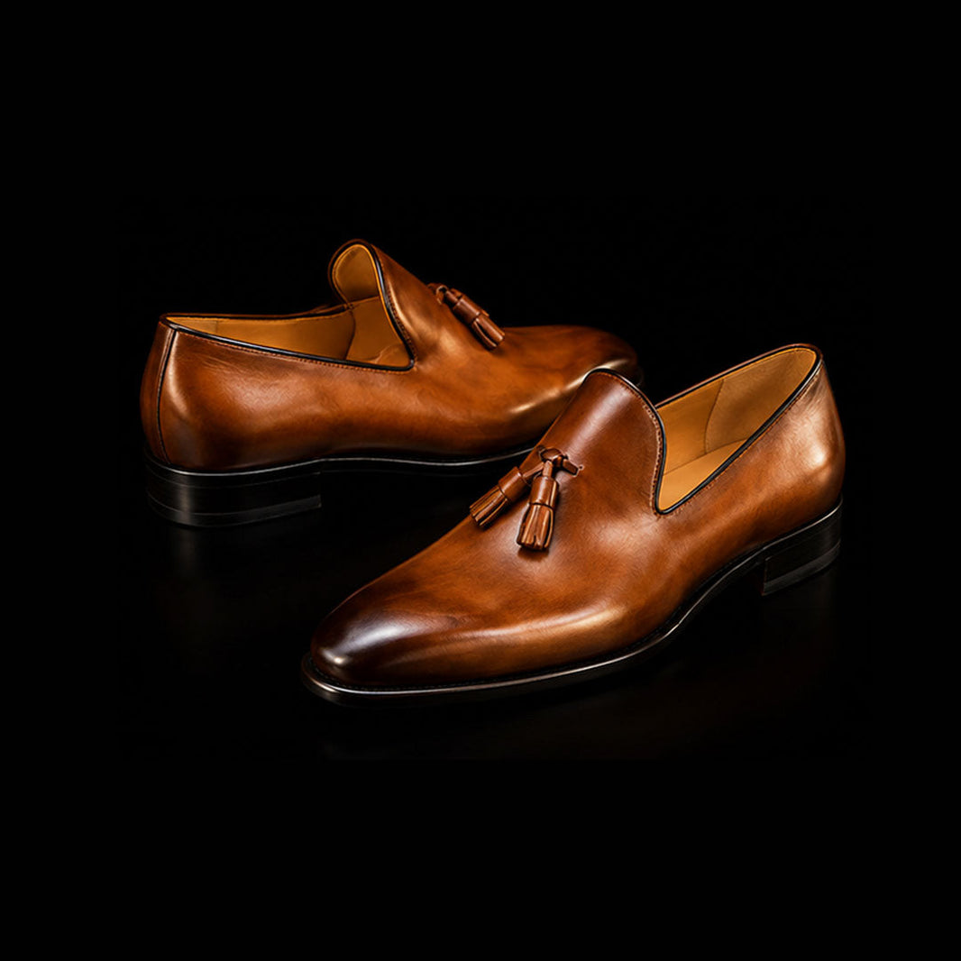 Pontedera Brown Leather Chaplin Tassel Loafers