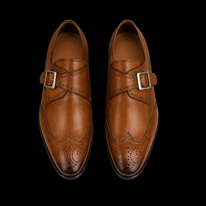 Assisi Brown Leather Oxford Wingtip Monk Shoes