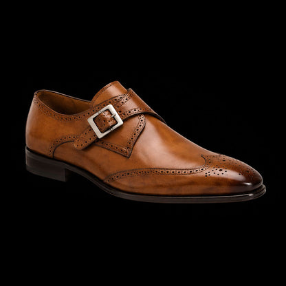 Assisi Brown Leather Oxford Wingtip Monk Shoes