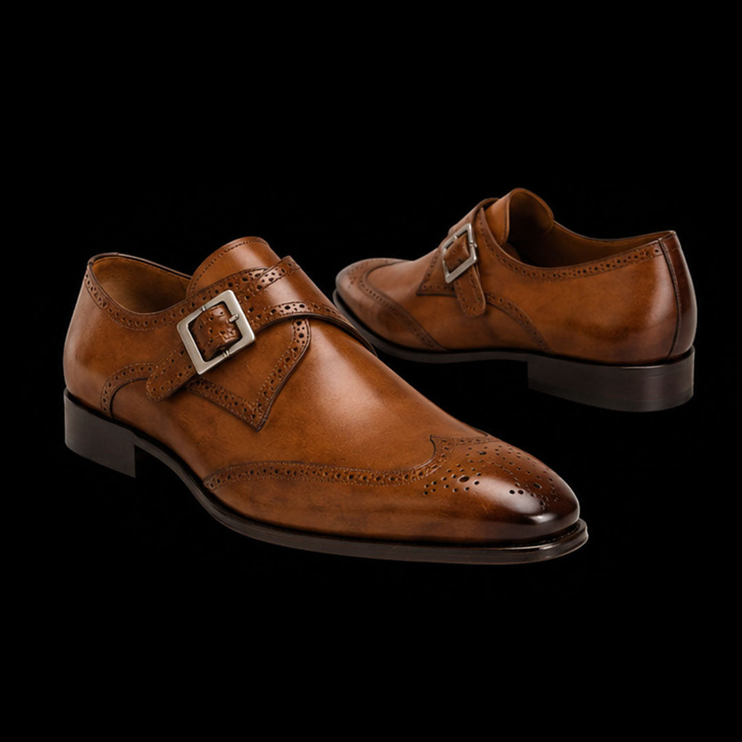 Assisi Brown Leather Oxford Wingtip Monk Shoes