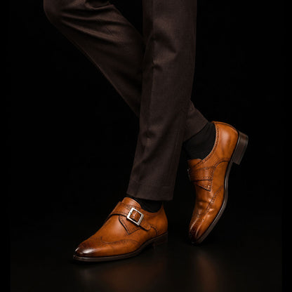 Assisi Brown Leather Oxford Wingtip Monk Shoes
