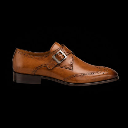 Assisi Brown Leather Oxford Wingtip Monk Shoes