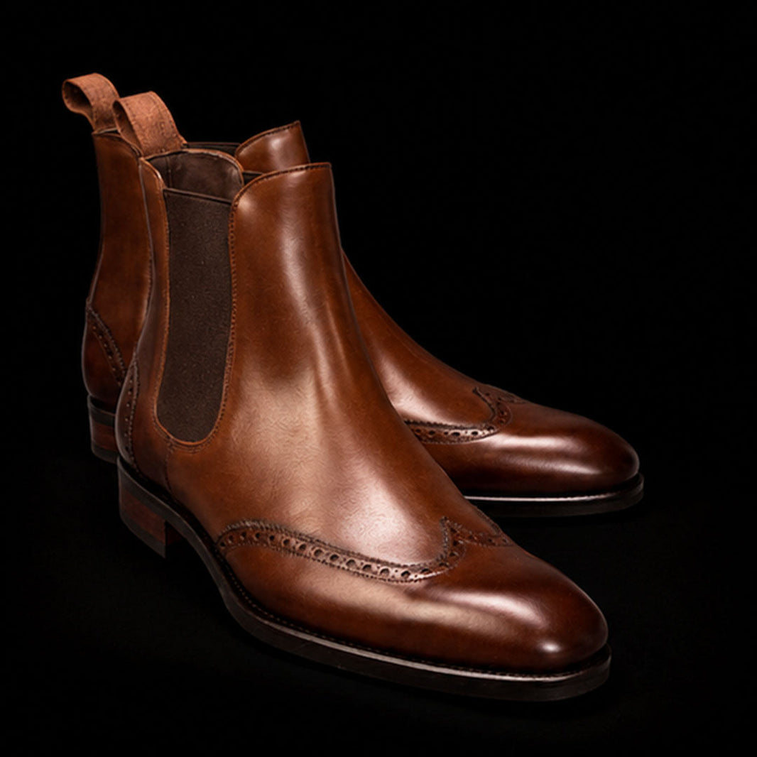 Gubbio Brown Leather Wingtip Chelsea Boots