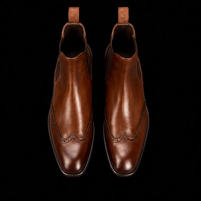 Gubbio Brown Leather Wingtip Chelsea Boots